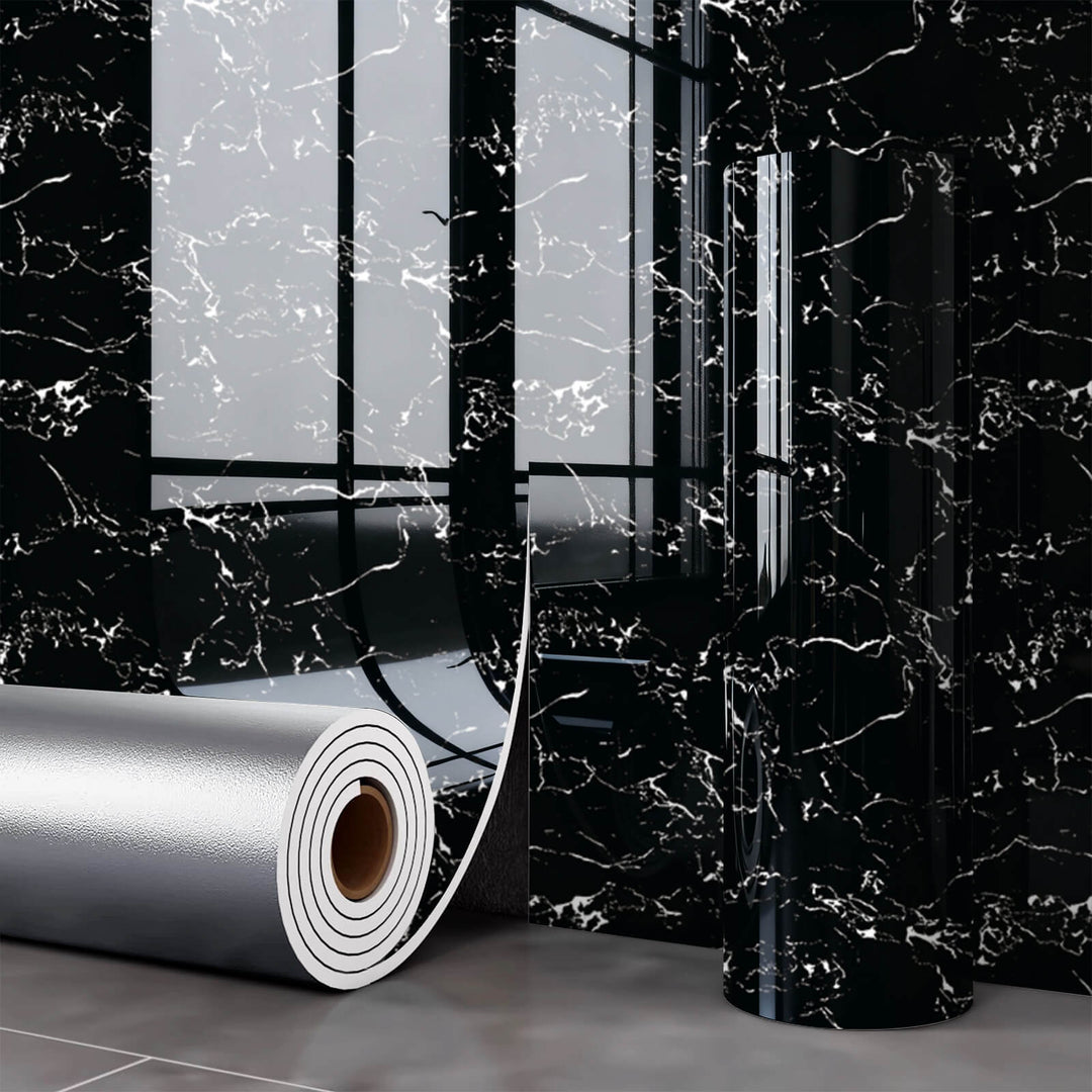 Self-Adhesive Abyssal Black Marble Wallpaper