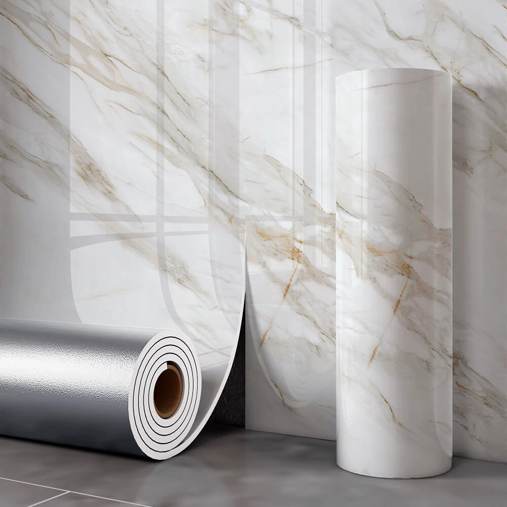 Self-Adhesive Golden Veined White Marble Wallpaper