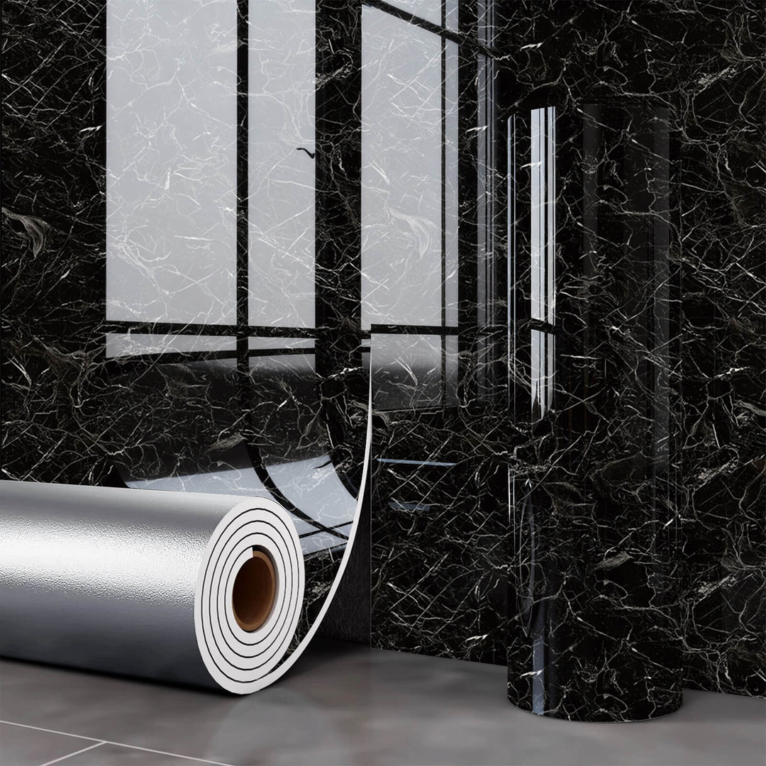 Self-Adhesive Midnight Black Marble Wallpaper