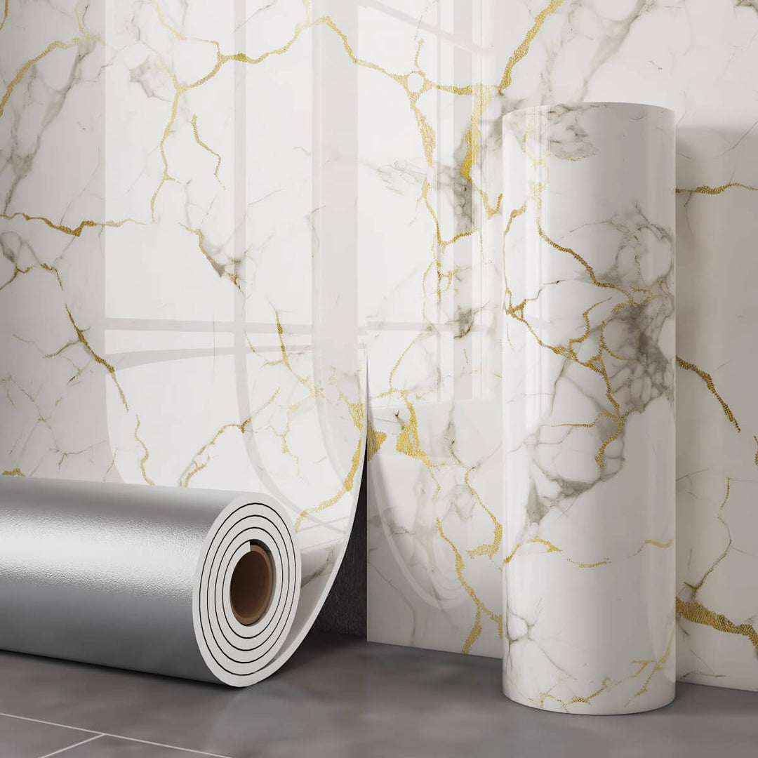 Self-Adhesive White Gold Marble Wallpaper
