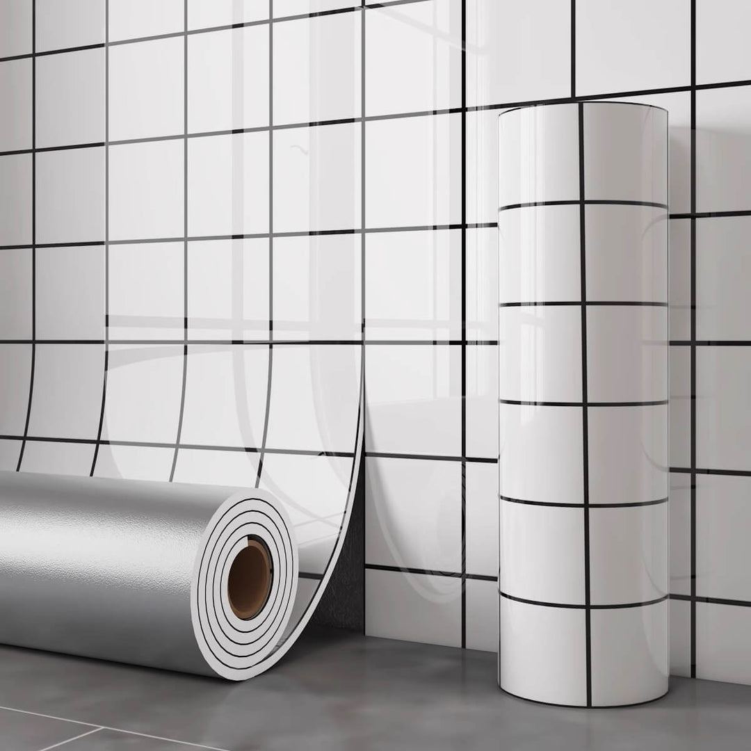 Self-Adhesive White Grid Wallpaper