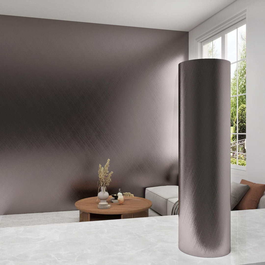 Shuttle Weave Bronze Purple Brushed Metal Textured Wallpaper
