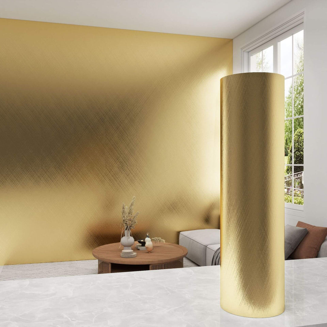 Shuttle Weave Champagne Gold Brushed Metal Textured Wallpaper