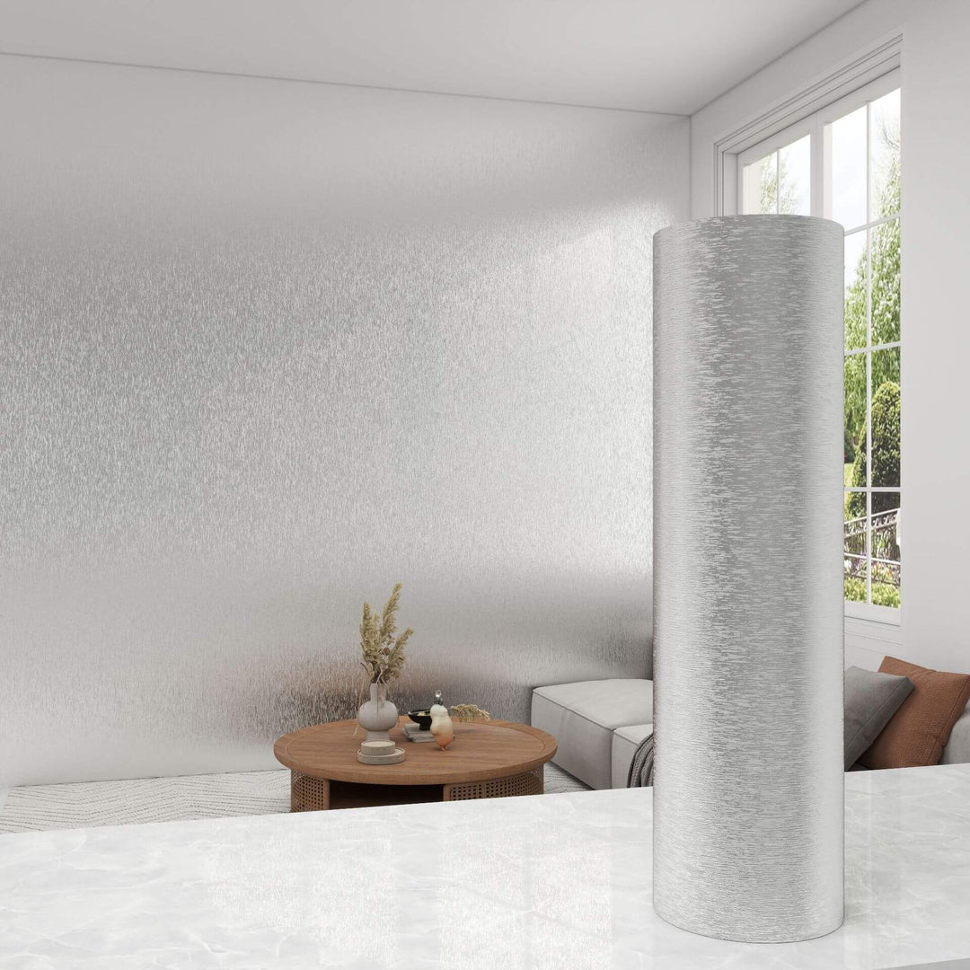 Silver Brushed Metal Textured Wallpaper