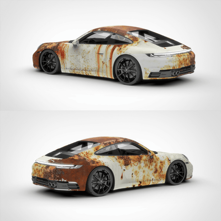 White Rust Wrapped Car