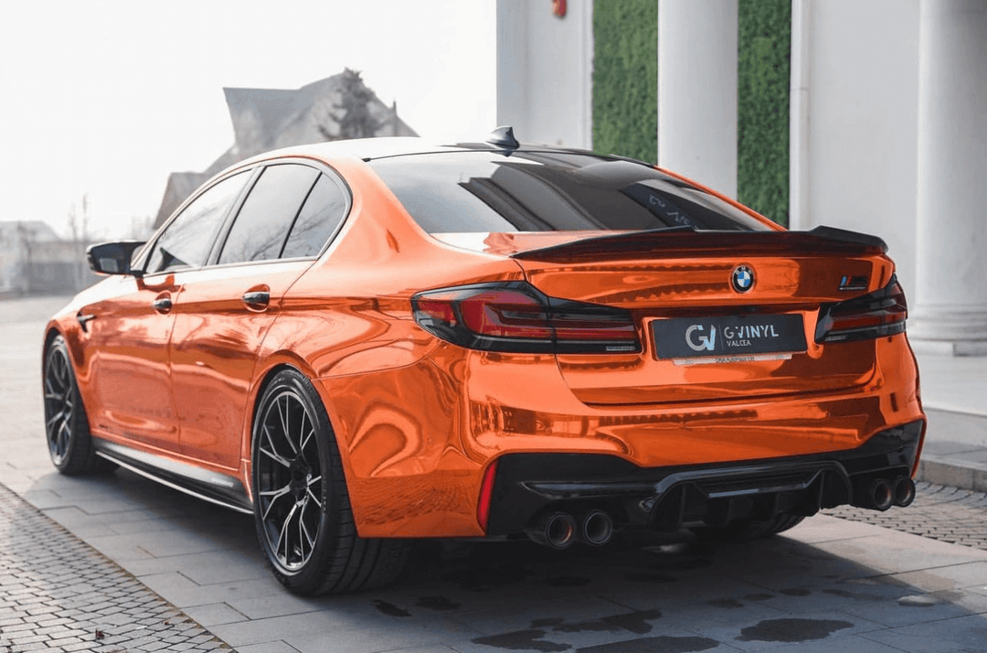 orange mirror chrome vinyl wrap bmw