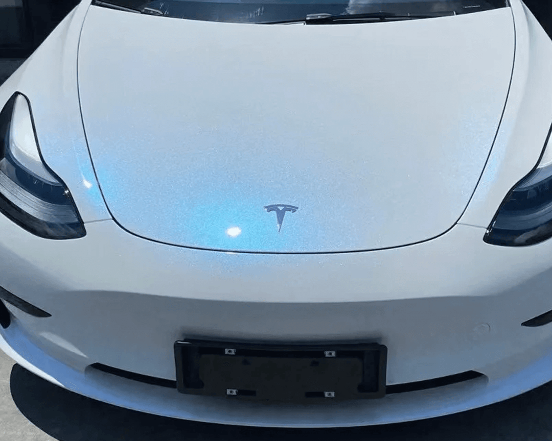 gloss glitter metallic white blue car wrap