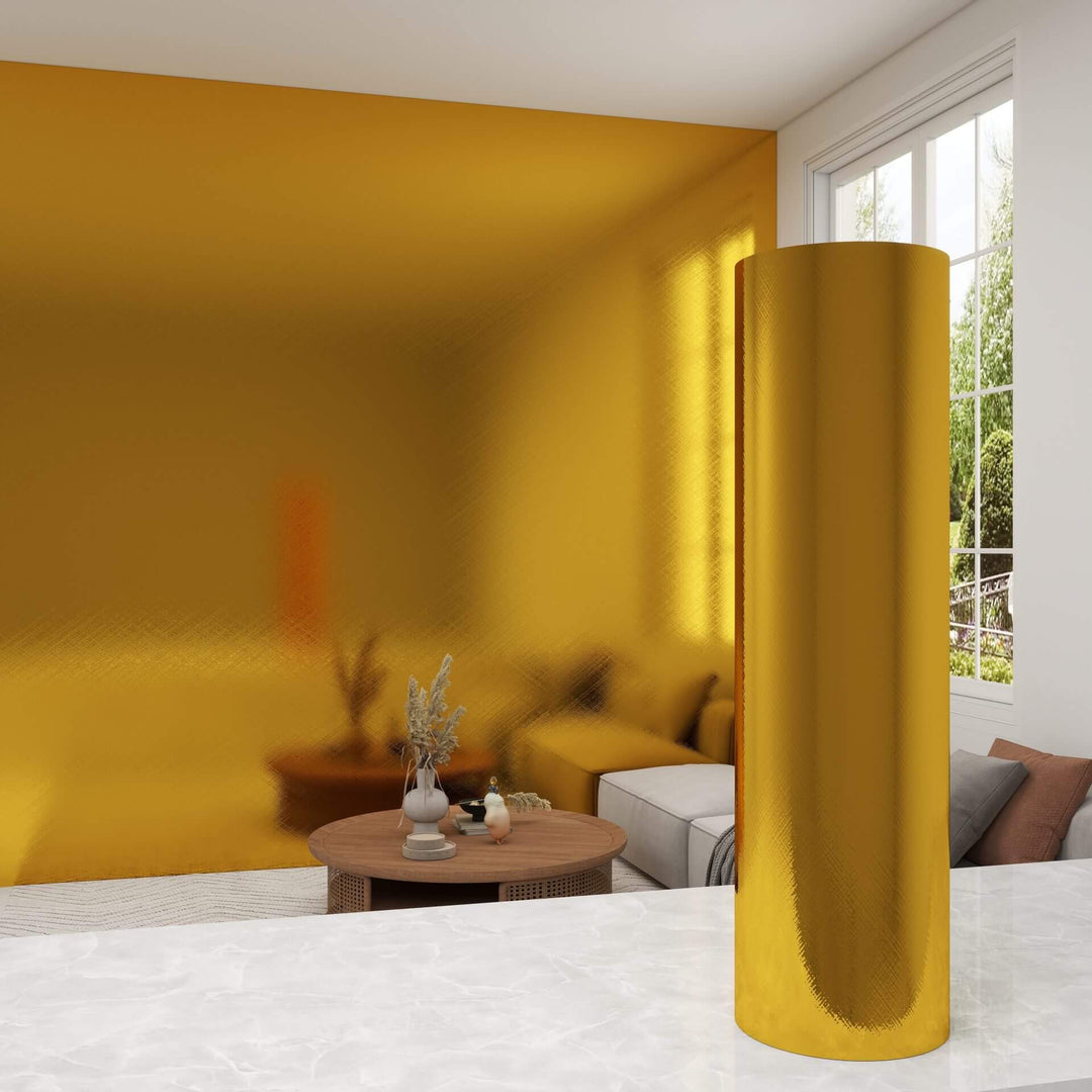 huttle Weave Golden Brushed Metal Textured Wallpaper