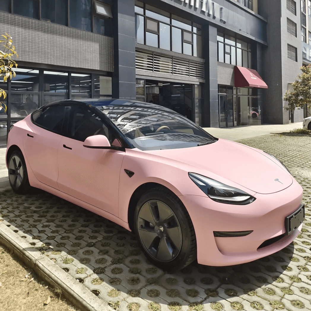 matte baby pink car wrap