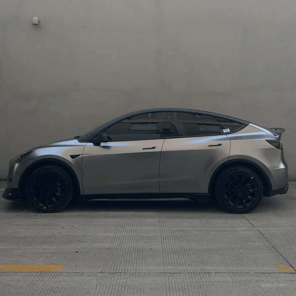 matte liquid metallic silver Tesla Model Y wrap