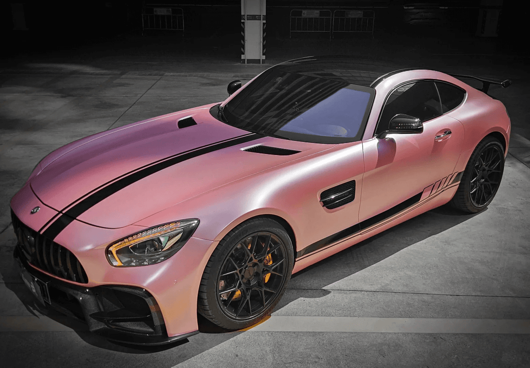 mercedes pink metallic vinyl car wrap