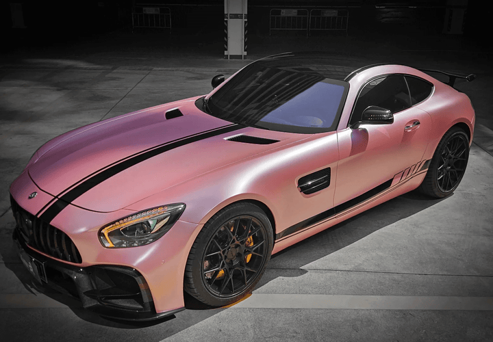 mercedes pink metallic vinyl car wrap