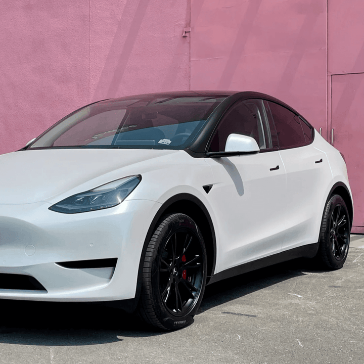 metallic white Tesla wrap