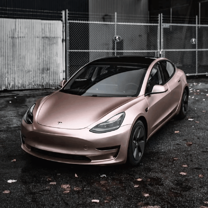 model 3 Matte Metallic Rose Gold Vinyl Wrap