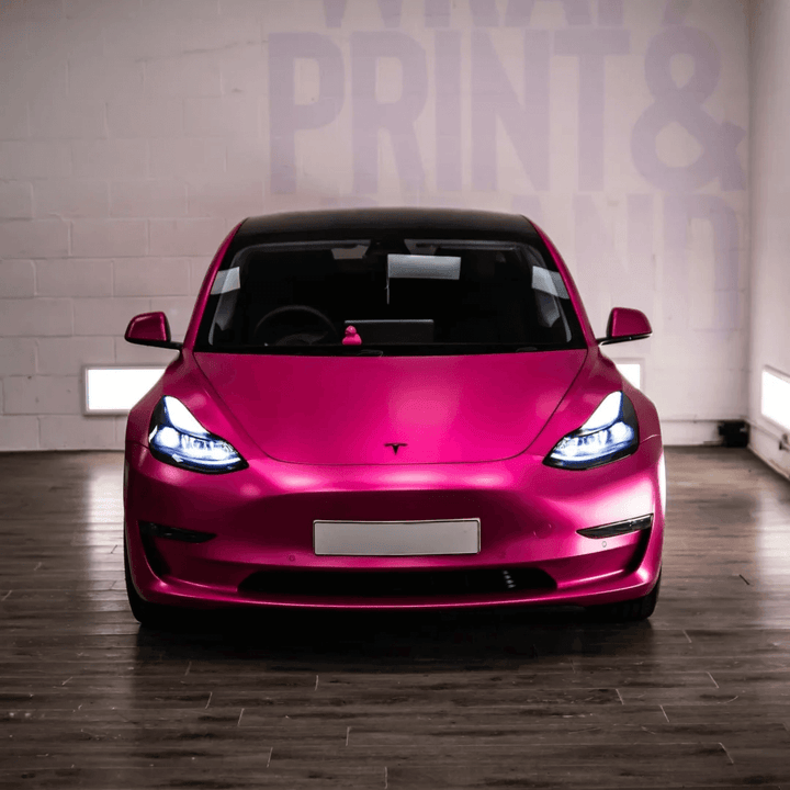 model 3 Matte Metallic Rose Red Vinyl Wrap