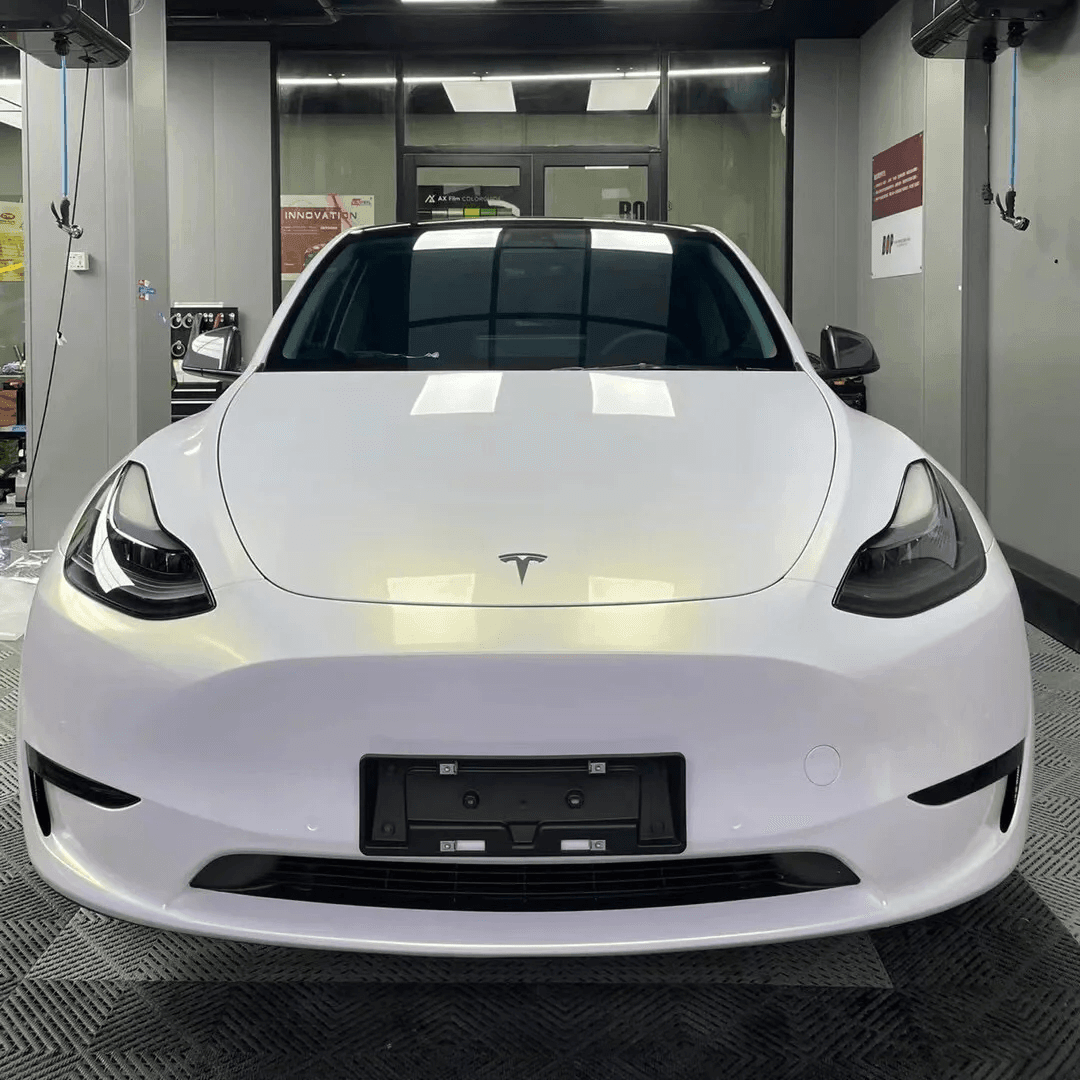 model y Color Shift Glitter White Gold Vinyl Wrap