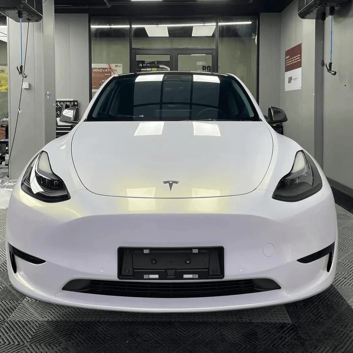 model y Color Shift Glitter White Gold Vinyl Wrap