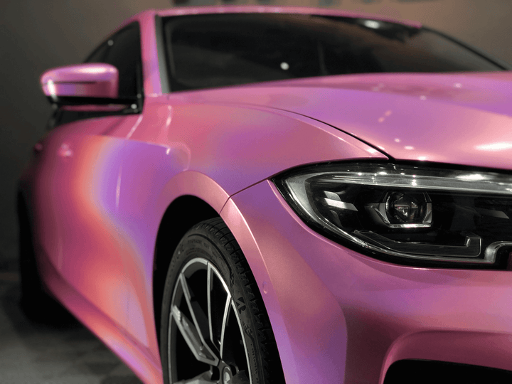 pink iridescent car wrap