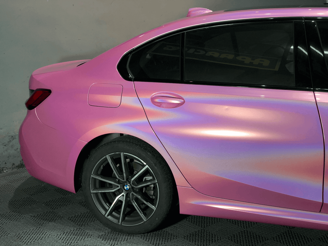 pink rainbow car wrap