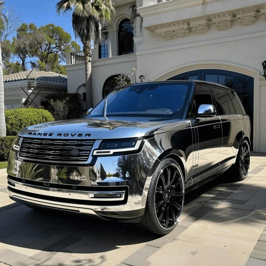 range rover wrapped on mirror chrome silver vinyl film