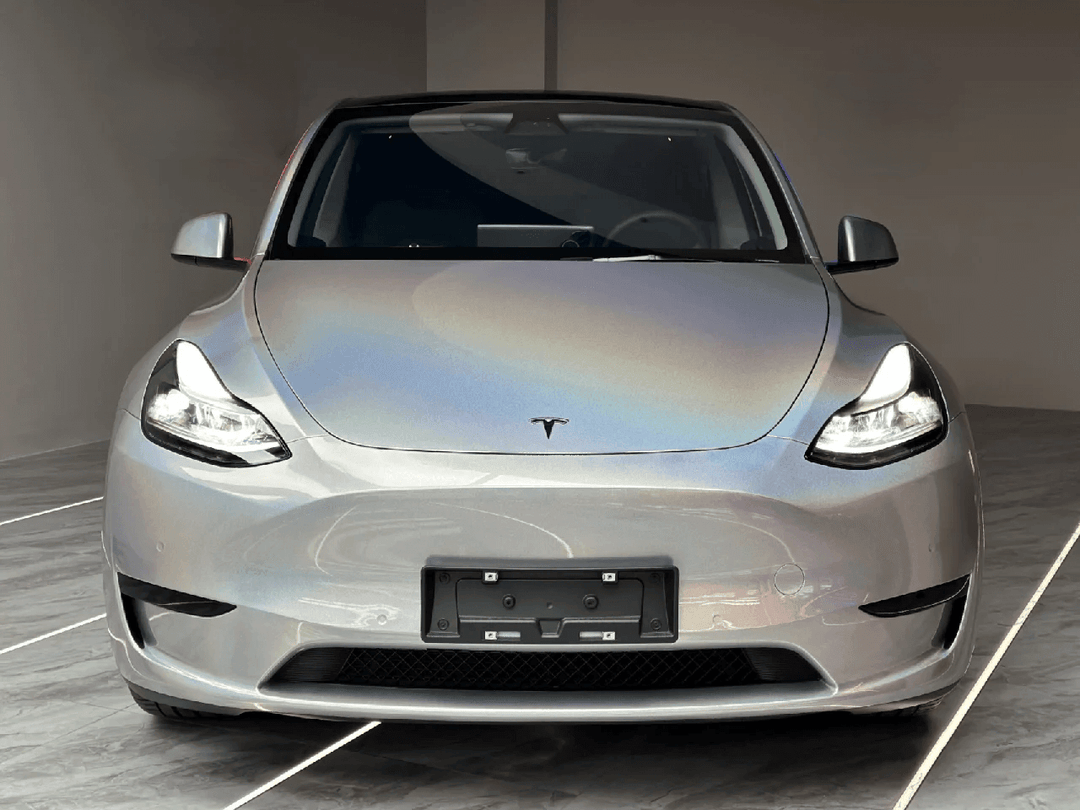 silver iridescent car wrap