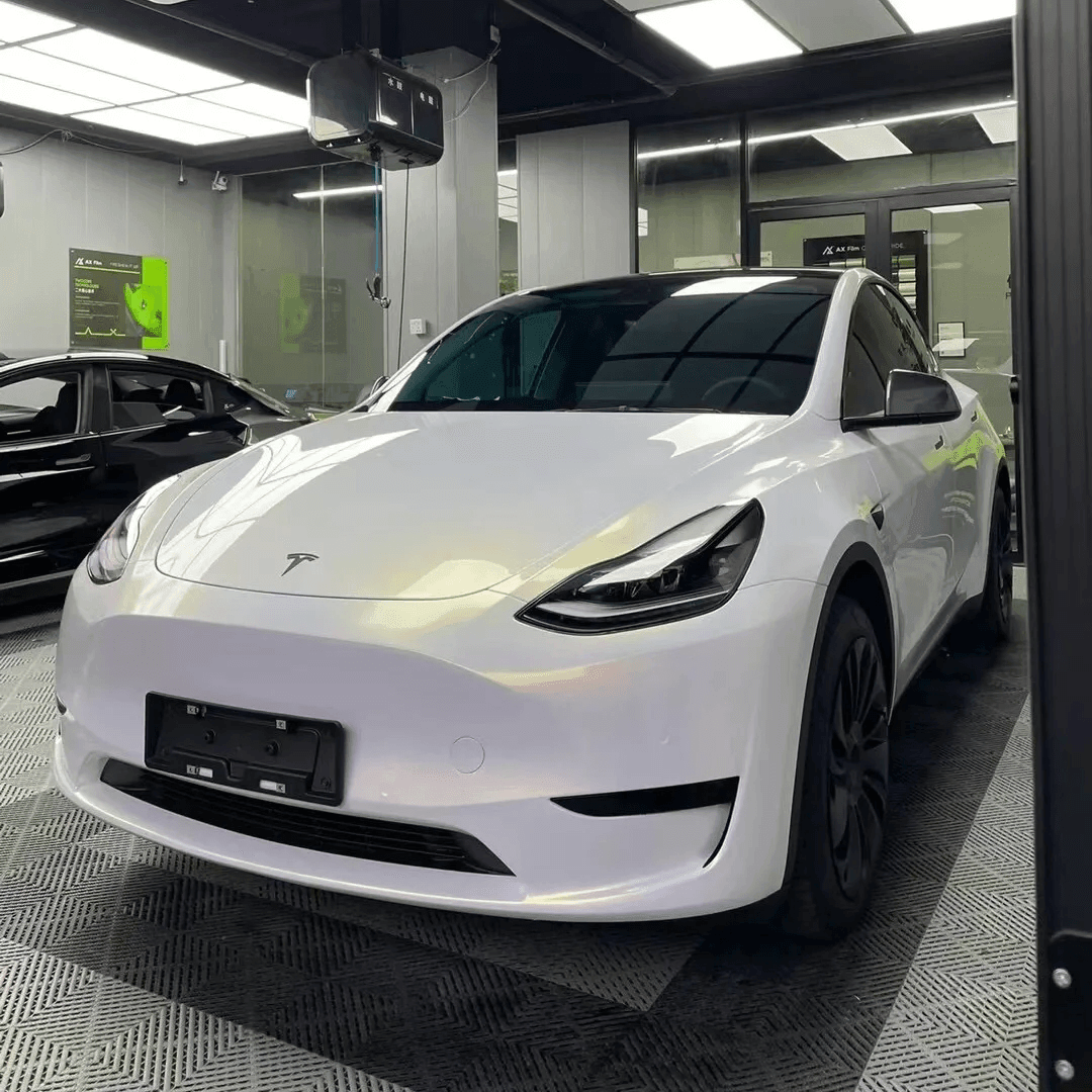 tesla Color Shift Glitter White Gold Vinyl Wrap