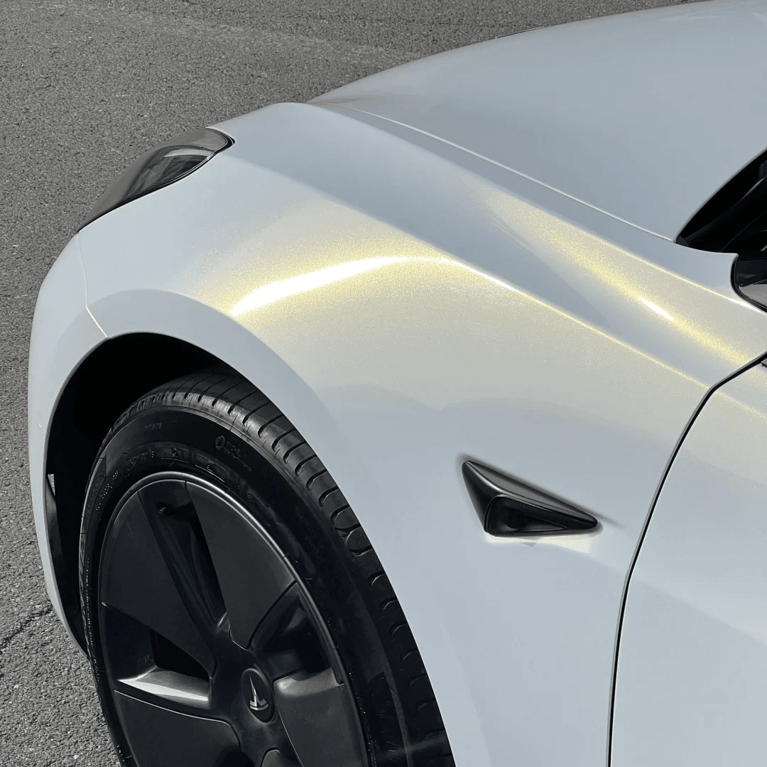 tesla Color Shift Glitter White Gold Vinyl Wrapping