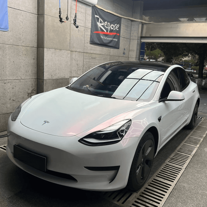 tesla Color Shift Glitter White Pink Vinyl Wrap