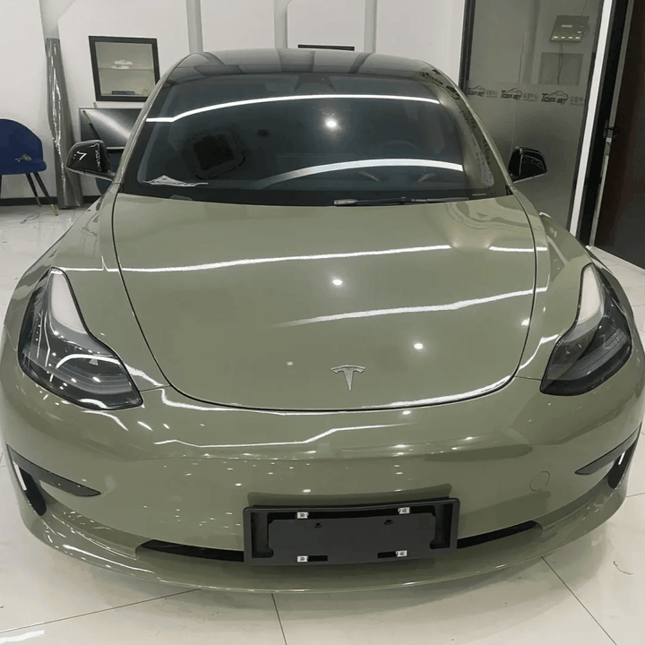 tesla Gloss Crystal Khaki Green Vinyl Wrap