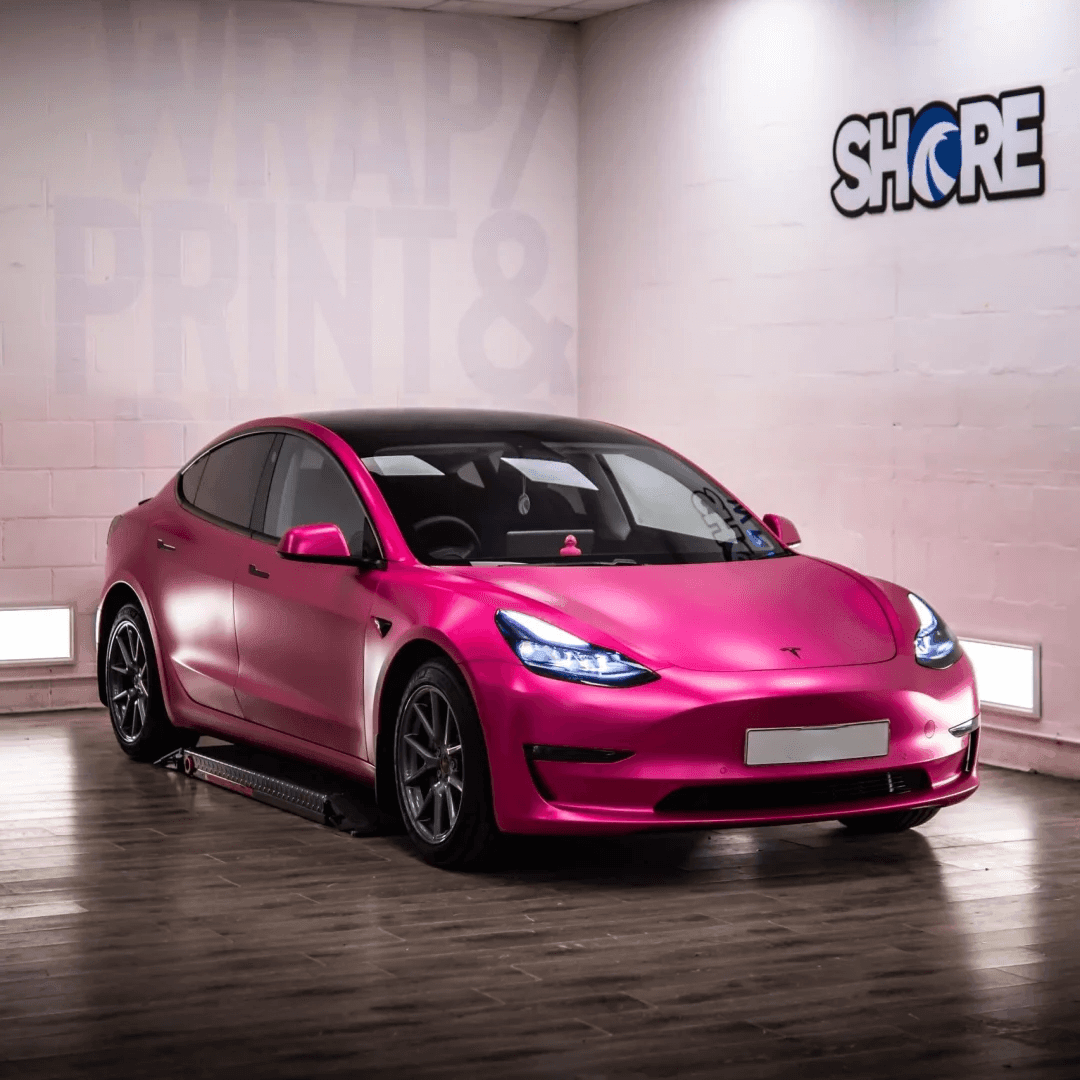 tesla Matte Metallic Rose Red Vinyl Wrap