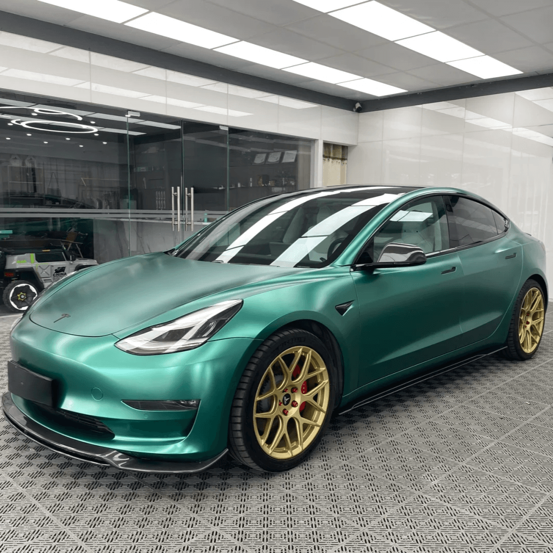 tesla model 3 Matte Metallic Emerald Green Vinyl Wrap