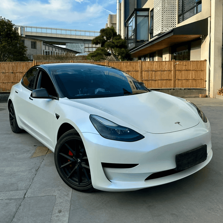 tesla model 3 Color Shift White Blue Matte Vinyl Wrap