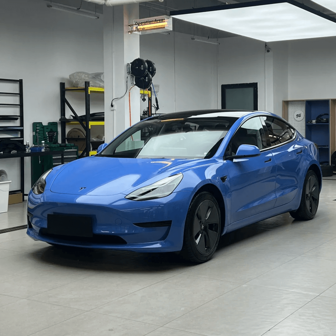 tesla model 3 Gloss Crystal Abudhabi Blue Vinyl Car Wrapping