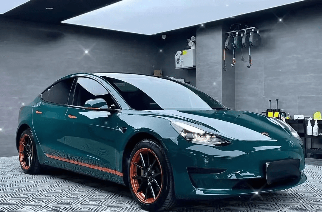 tesla model 3 Gloss Crystal Hell Green Vinyl Wrap