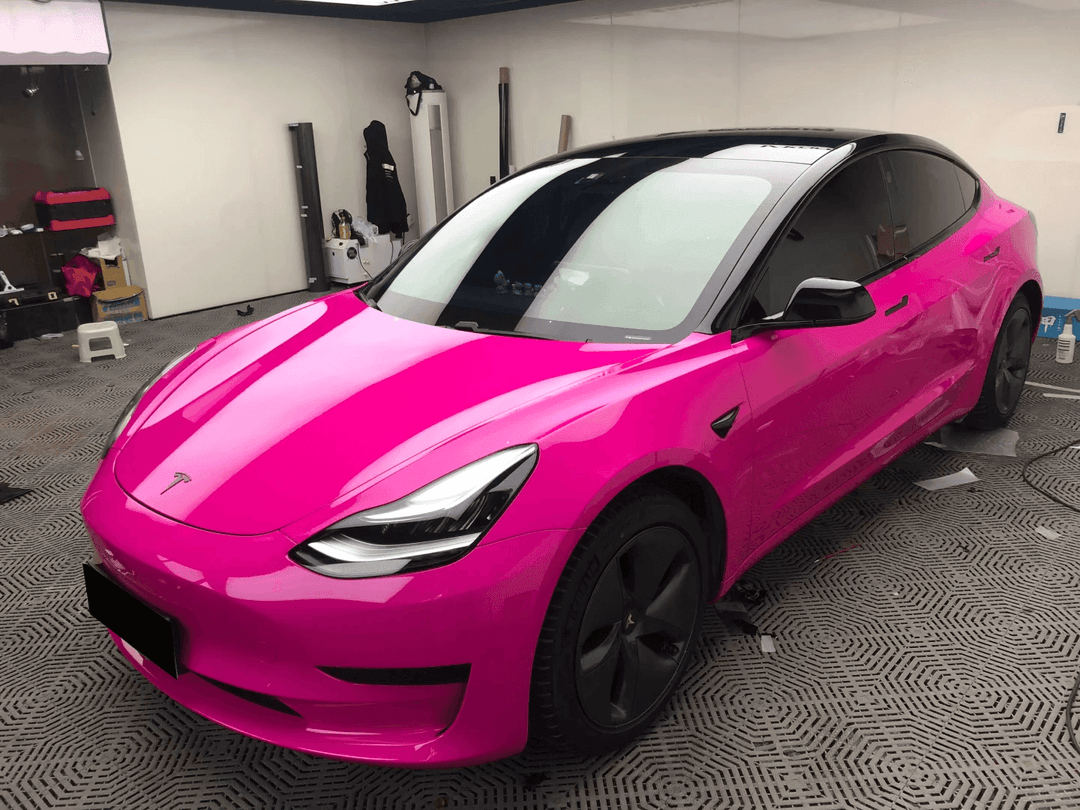 tesla model 3 Gloss Metallic Rose Red Vinyl Wrap