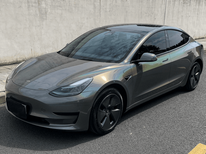 tesla model 3 Iridescent Gray Laser Glossy Vinyl Wrap