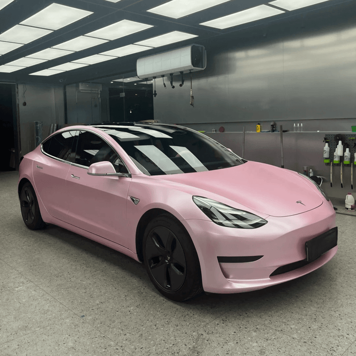 tesla model 3 Matte Metallic Pink Vinyl Wrap