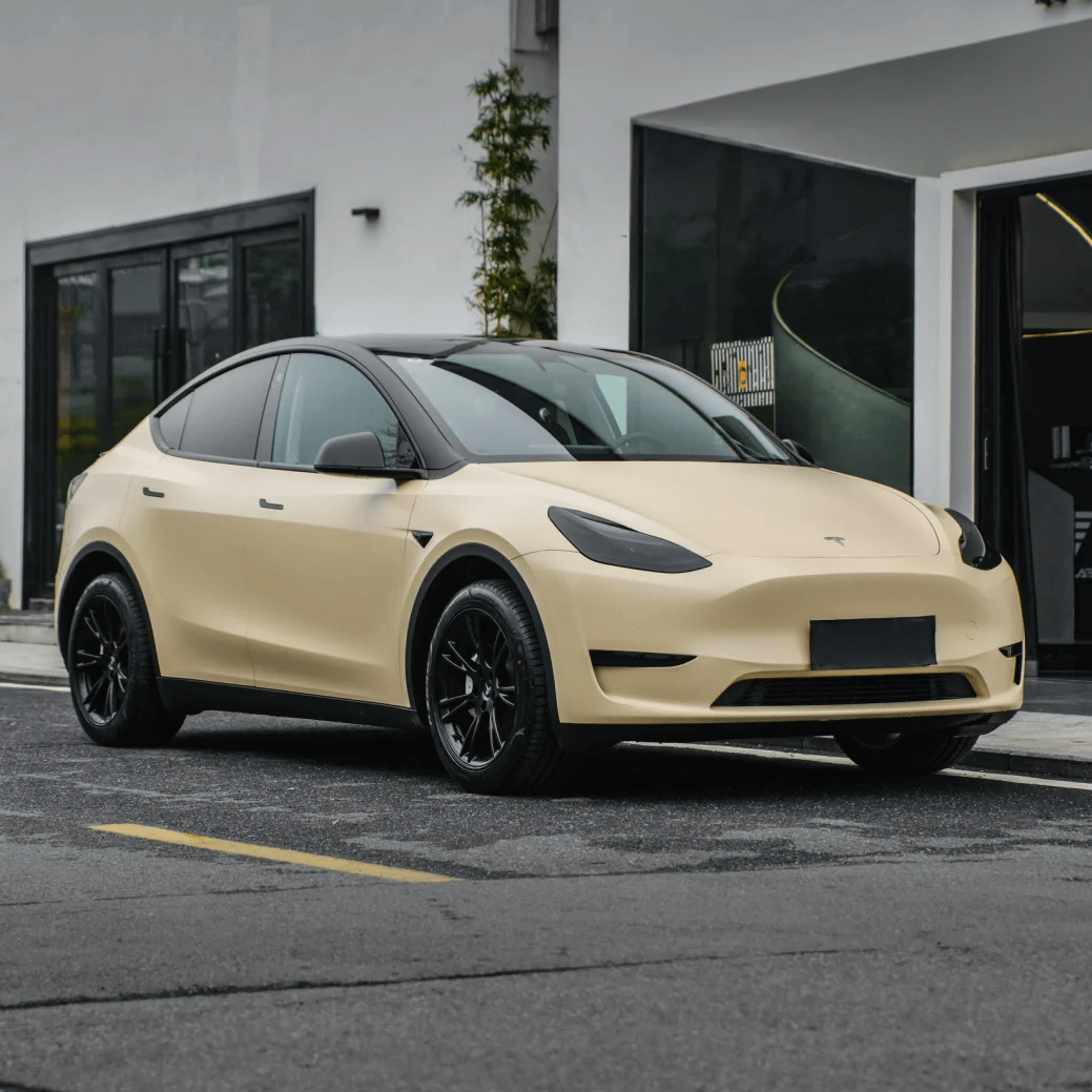 tesla model 3 Satin Ceramic Beige Vinyl Wrap