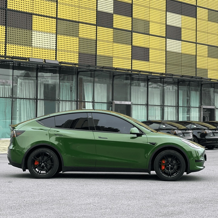 tesla model 3 Sonoma Green gloss metallic vinyl wrap