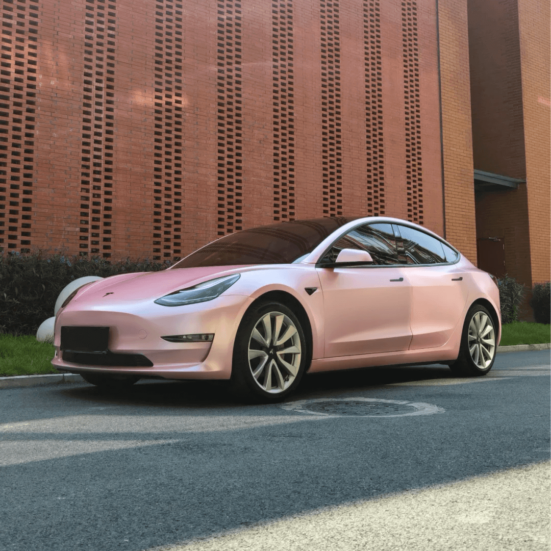 tesla model 3 pink matte metallic car wrap