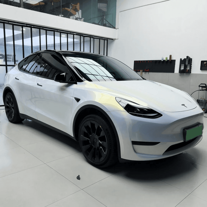 tesla model y Color Shift White Gold Glossy Vinyl Wrap