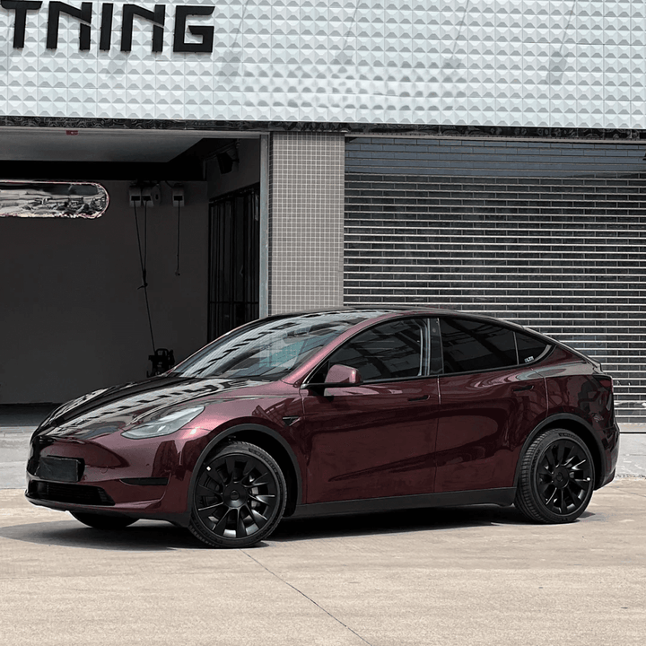 tesla model y Gloss Metallic Black Rose Vinyl Car Wrap