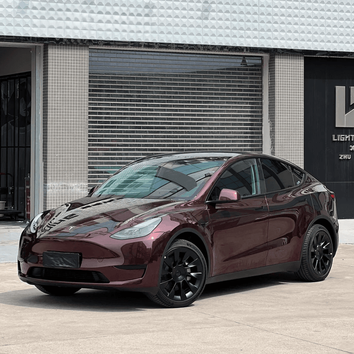 tesla model y Gloss Metallic Black Rose Vinyl Wrap