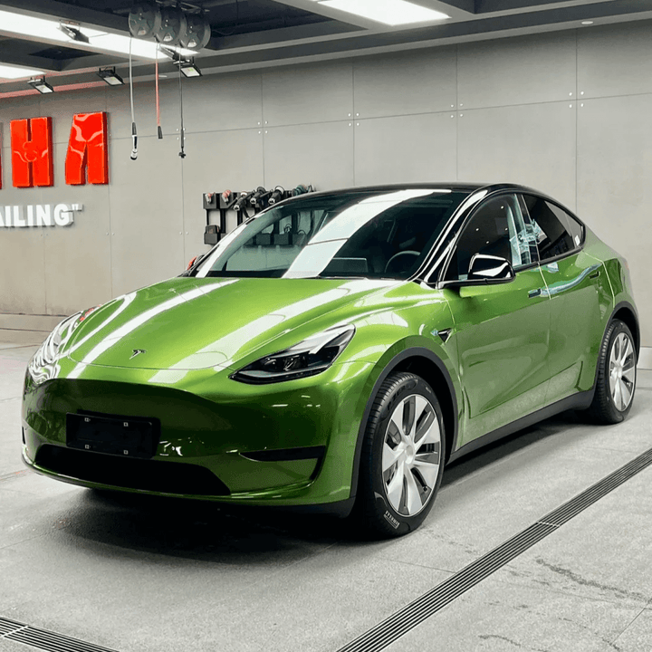 tesla model y Gloss Metallic Mamba Green Vinyl Wrap