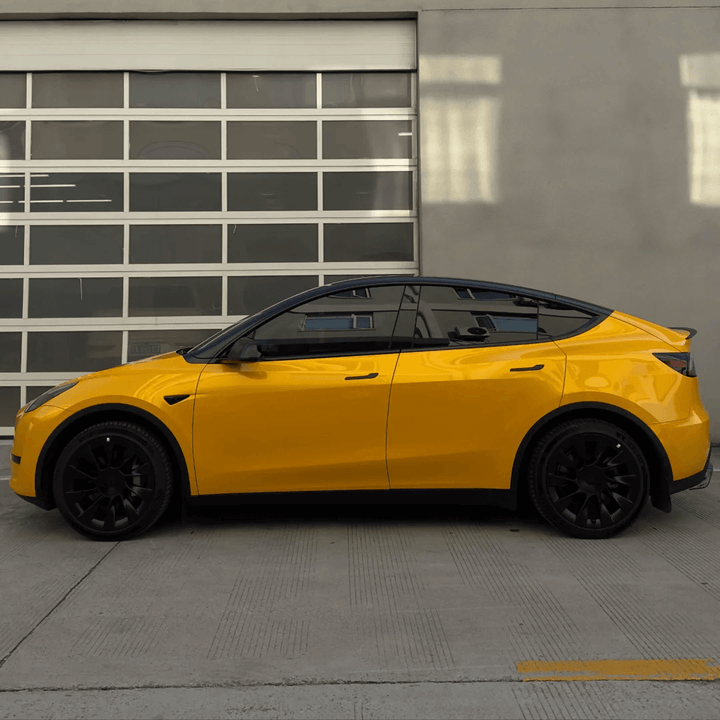 tesla model y Gloss Metallic Yellow Vinyl Wrap