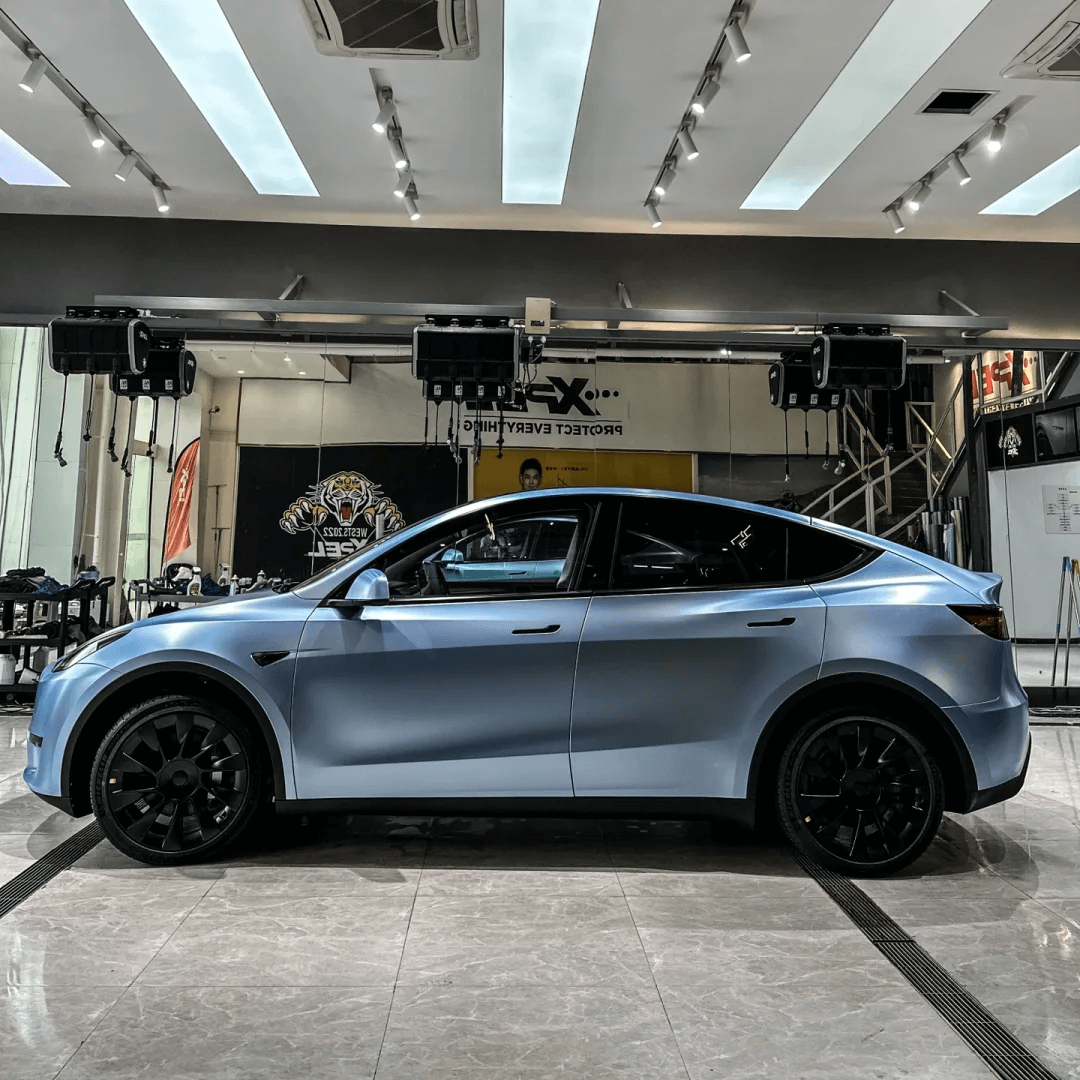 tesla model y Matte Metallic Bright Blue Vinyl Wrap