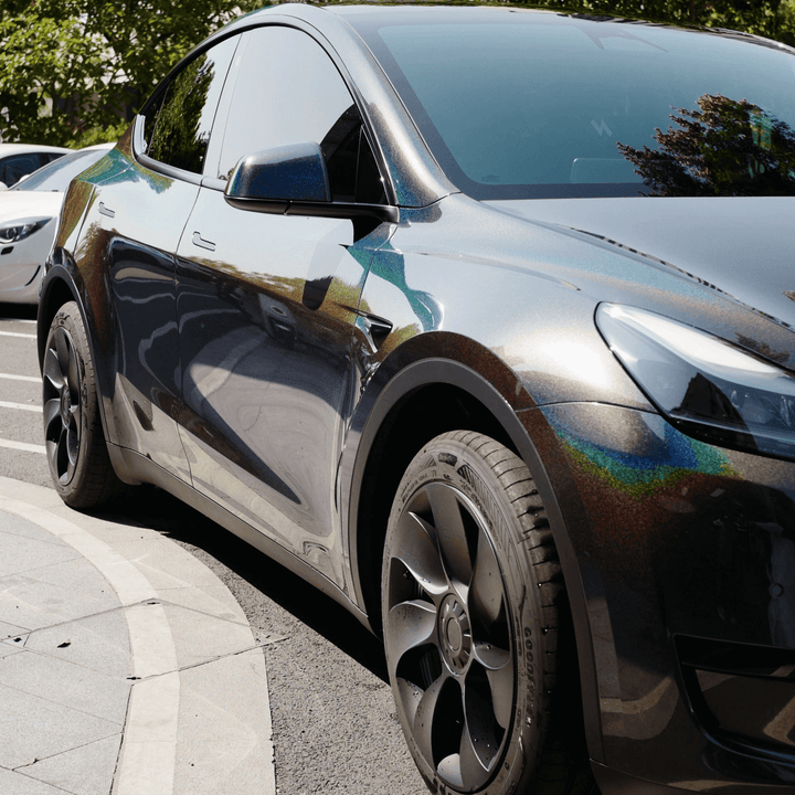 tesla model y black laser car wraps